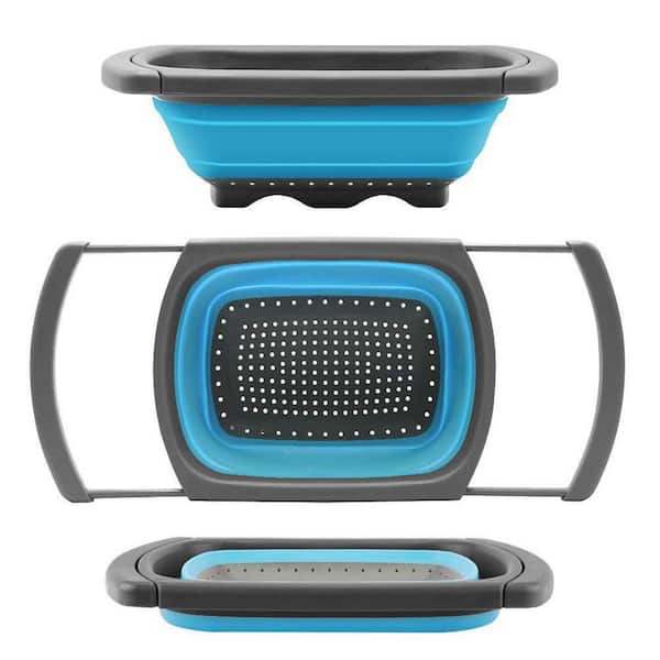 Collapsible 6 Qt. Over-Sink Strainer-Silicone Colander with Extendable Handles, Blue