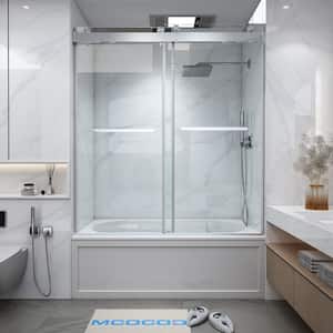 60 in. W x 60 in. H Double Sliding Frameless Tub Door in Brushed Nickel with Soft-Closing and 3/8 in.(10 mm) Clear Glass
