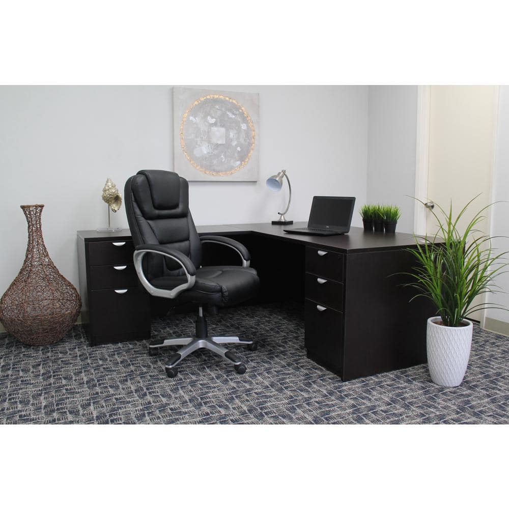 Ergonomic High-Back Swivel Executive Chair in Black LeatherPlus