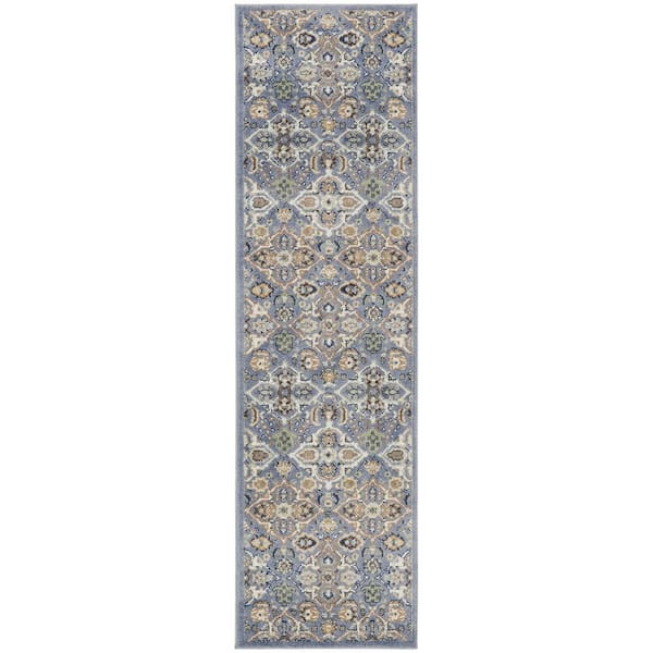HomeRoots Green and Ivory 2 ft. x 8 ft. Floral Power Loom Runner Rug