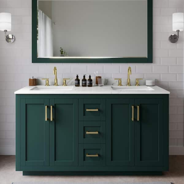 Miranda 60 in. W x 22 in. D x 33.75 in. H Double Bath Vanity in Green with Giotto Quartz Top
