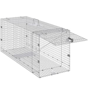 Live Animal Cage Trap, 50 x 20 x 26 in. Humane Cat Trap Galvanized Iron, Folding Animal Trap with Handle for Stray Dogs