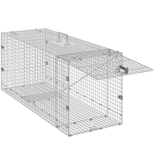 Live Animal Cage Trap, 50 x 20 x 26 in. Humane Cat Trap Galvanized Iron, Folding Animal Trap with Handle for Stray Dogs
