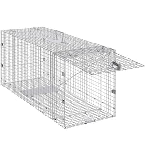 Live Animal Cage Trap 50 in. x 20 in. x 26 in. Humane Cat Trap Galvanized Iron Folding Animal Trap with Handle