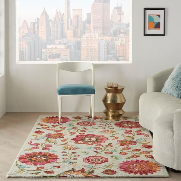 Bahari Grey/Multi 5 ft. x 7 ft. Floral Contemporary Area Rug