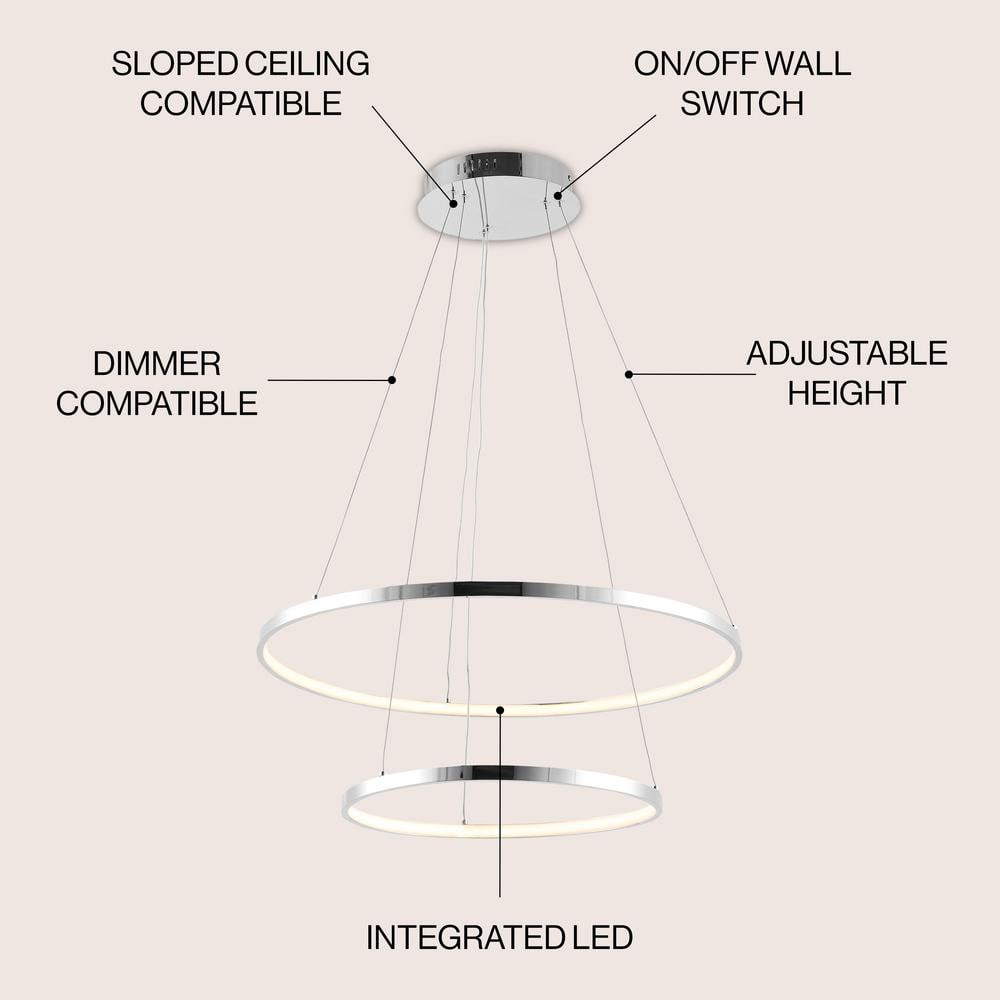 Brice Minimalistic Chrome Double Hoop LED Pendant