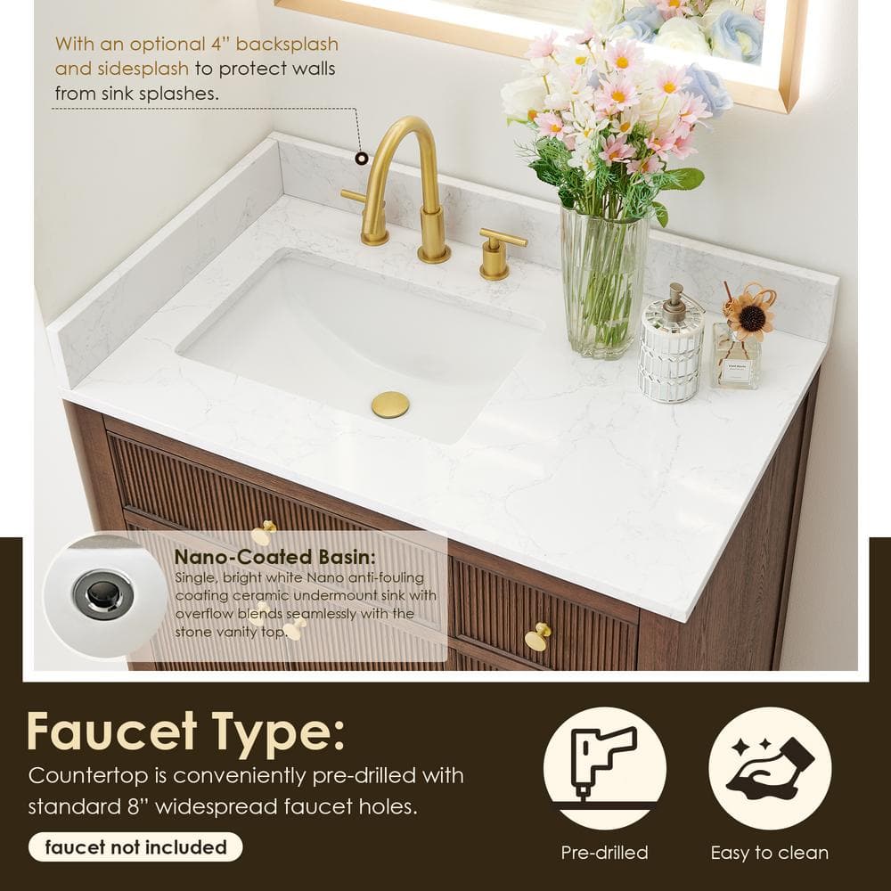 Cerrito 36" Brown Brushed Oak Vanity with White Stone Top