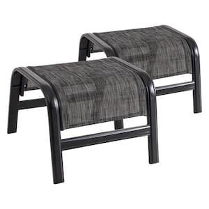 2-Pieces Outdoor Textile Metal Outdoor Portable Footstool, Dark Gray