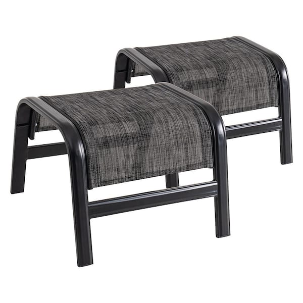 AURA OUTDOOR 2-Pieces Outdoor Textile Metal Outdoor Portable Footstool, Dark Gray