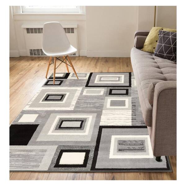 Well Woven Miami Sensation Squares Modern Geo Mid-Century Grey 5 ft. x 7 ft. Area Rug