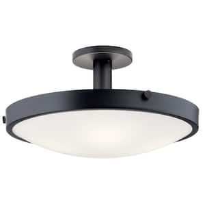 Lytham 20.5 in. 4-Light Black Hallway Contemporary Semi-Flush Mount Ceiling Light with Satin Etched Glass