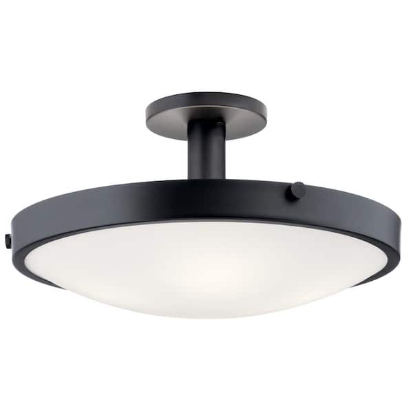 KICHLER Lytham 20.5 in. 4-Light Black Hallway Contemporary Semi-Flush Mount Ceiling Light with Satin Etched Glass