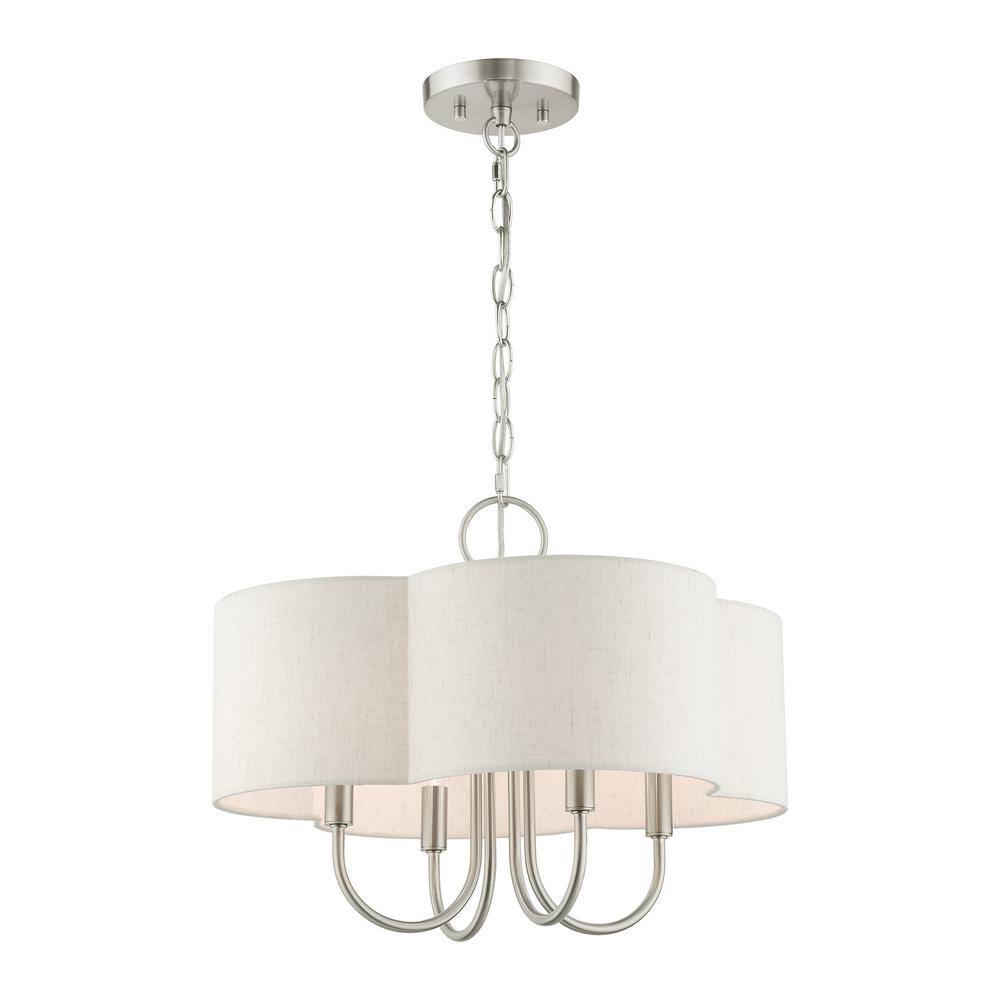 Mini Drum 4-Light Brushed Nickel Chandelier with Scalloped Shade