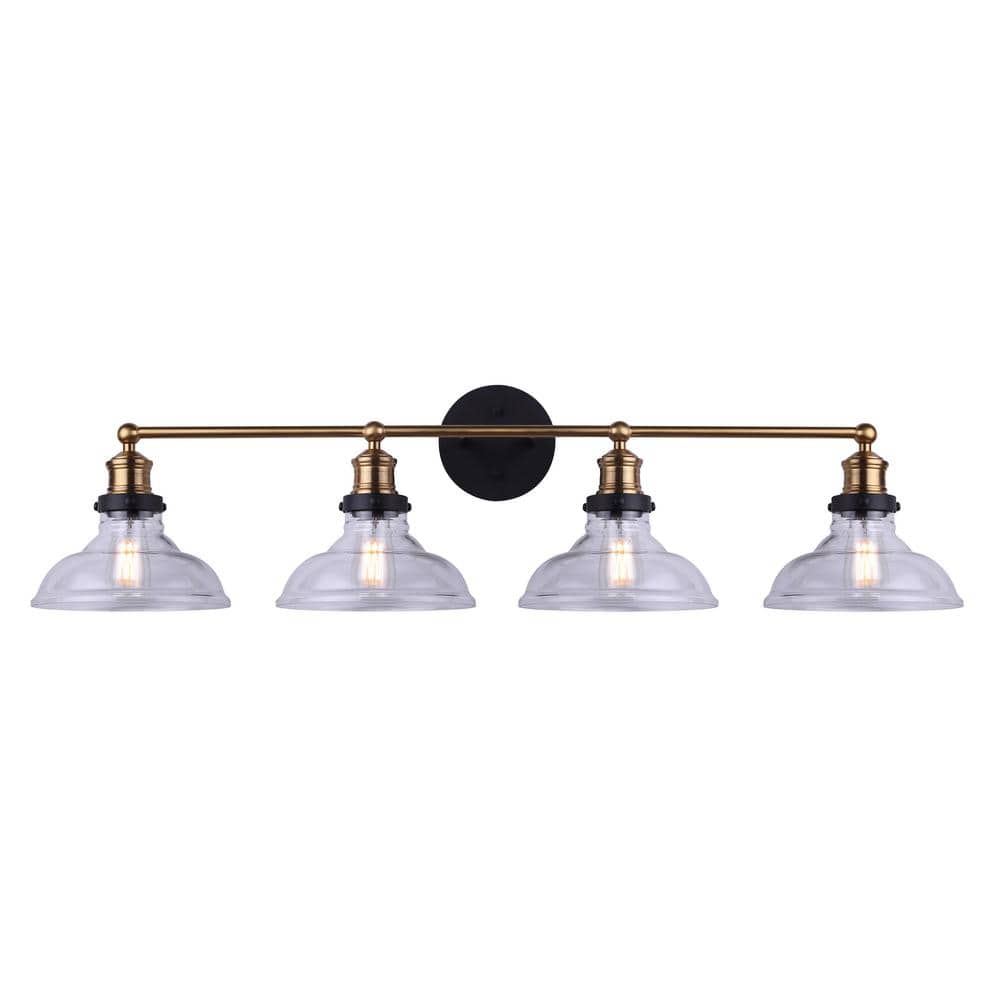 Gold and Matte Black 4-Light Vanity with Clear Glass Shades