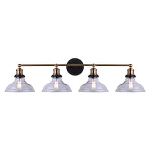 Lora 4-Light Matte Black and Gold Vanity Light with Clear Glass Shades