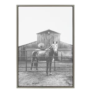 Modern Farmhouse Horse Black and White by Patricia Rae Framed Animal Canvas Wall Art Print 33.00 in. x 23.00 in.