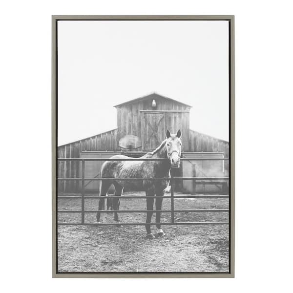 Kate and Laurel Modern Farmhouse Horse Black and White by Patricia Rae Framed Animal Canvas Wall Art Print 33.00 in. x 23.00 in.