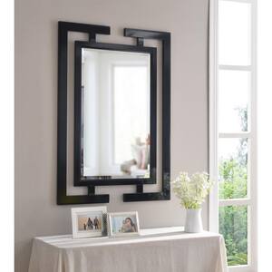 Large Rectangle Gloss Black Beveled Glass Art Deco Mirror (41 in. H x 29 in. W)