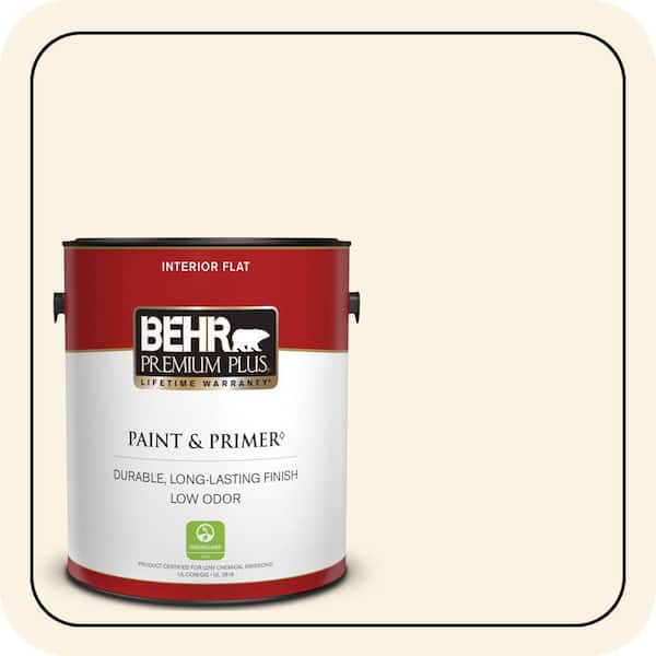 BEHR PREMIUM PLUS 1 gal. #W-D-710 Creamy White Flat Low Odor Interior Paint & Primer