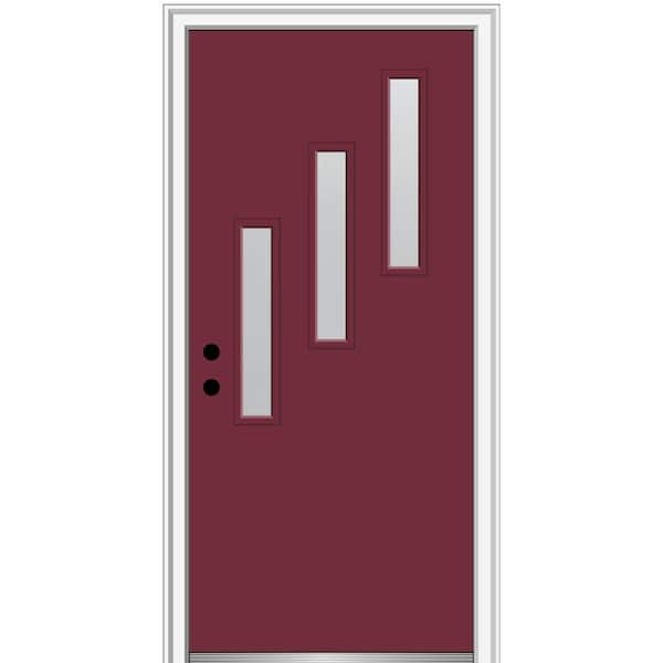 MMI Door 30 in. x 80 in. Davina Right-Hand Inswing 3-Lite Frosted Glass Painted Fiberglass Prehung Front Door on 4-9/16 in. Frame