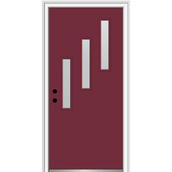 MMI Door 32 in. x 80 in. Davina Right-Hand Inswing 3-Lite Frosted Glass Painted Fiberglass Prehung Front Door on 4-9/16 in. Frame
