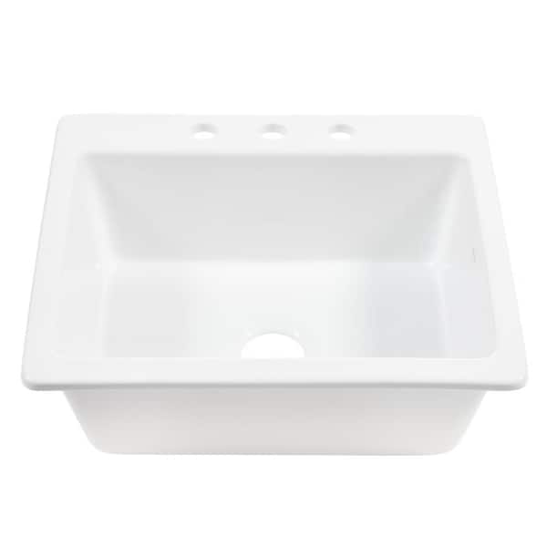Jackson 25 in. 3-Hole Drop-In Single Bowl Crisp White Fireclay Kitchen Sink with