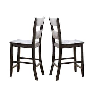 Dark Brown Wooden Counter Height Side Chair with Ladder Backrest (Set of 2)