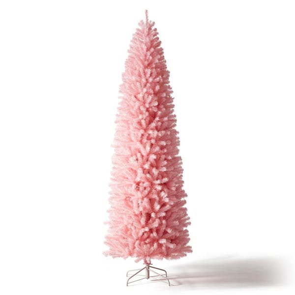 Glitzhome 9 ft. Pink Pencil Tinsel Artificial Christmas Tree