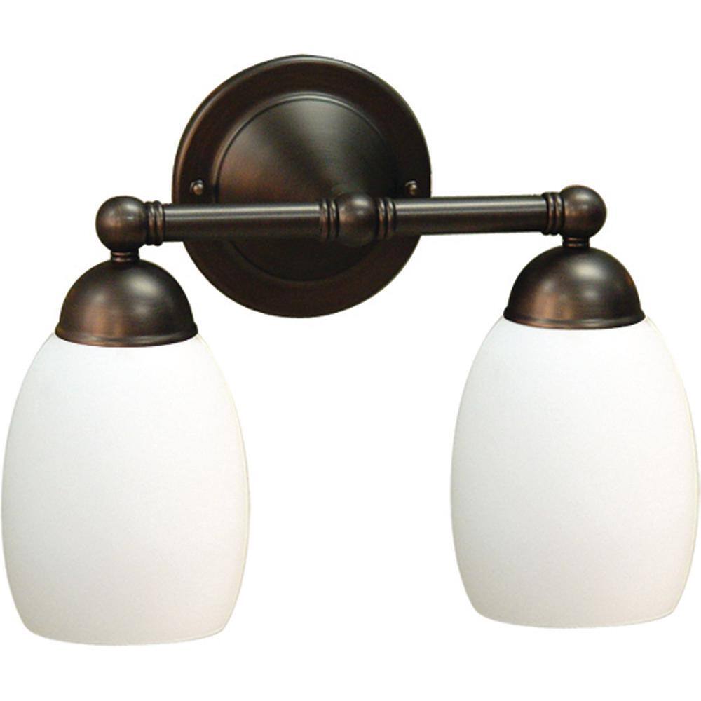 Volume Lighting Sussex 14.75 in. 2-Light Florence Bronze Bath or Vanity Light with Etched White Cased Glass Bell Shades -  V2332-27