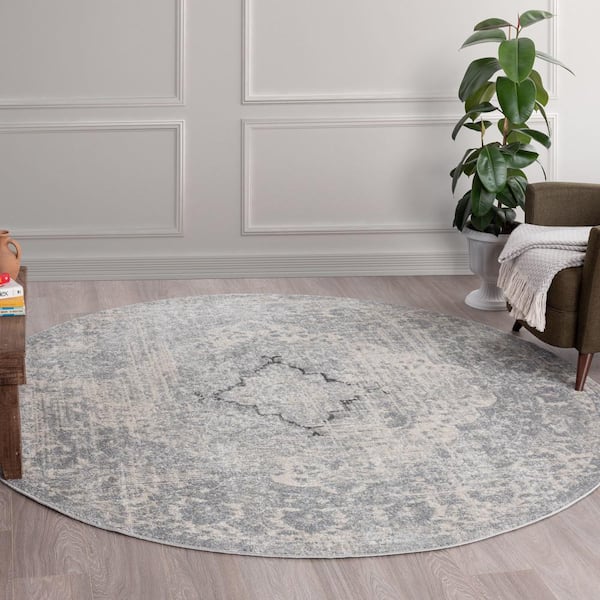 Diamond Medallion Gray 6 ft. Round Indoor Area Rug