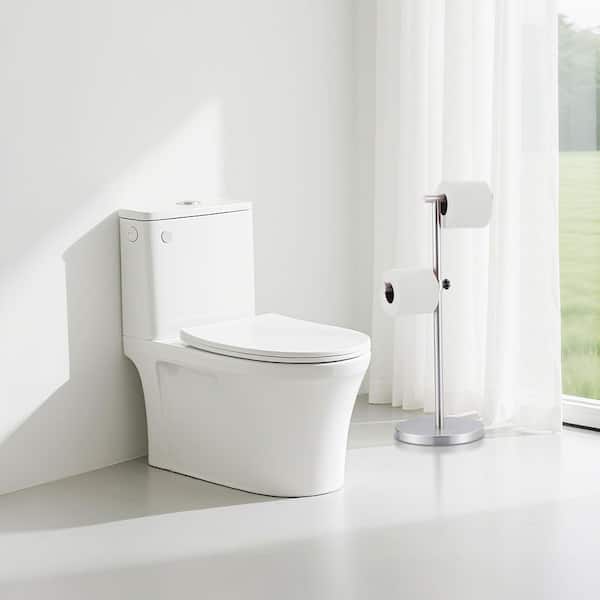 21 in. Freestanding Double Post Toilet Paper Holder in Brushed Nickel