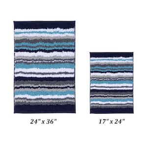 Griffie Collection 2-Piece Blue and Grey 100% Polyester 17 in. x 24 in., 24 in. x 36 in. Bath Rug Set