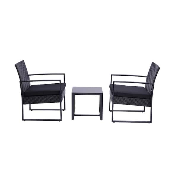 Unbranded 3 Pieces Wicker Patio Conversation Set for Yard and Bistro (Black)