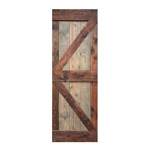 K Style 30 in. x 84 in. Brown/Walnut Finished Solid Wood Sliding Barn Door Slab - Hardware Kit Not Included