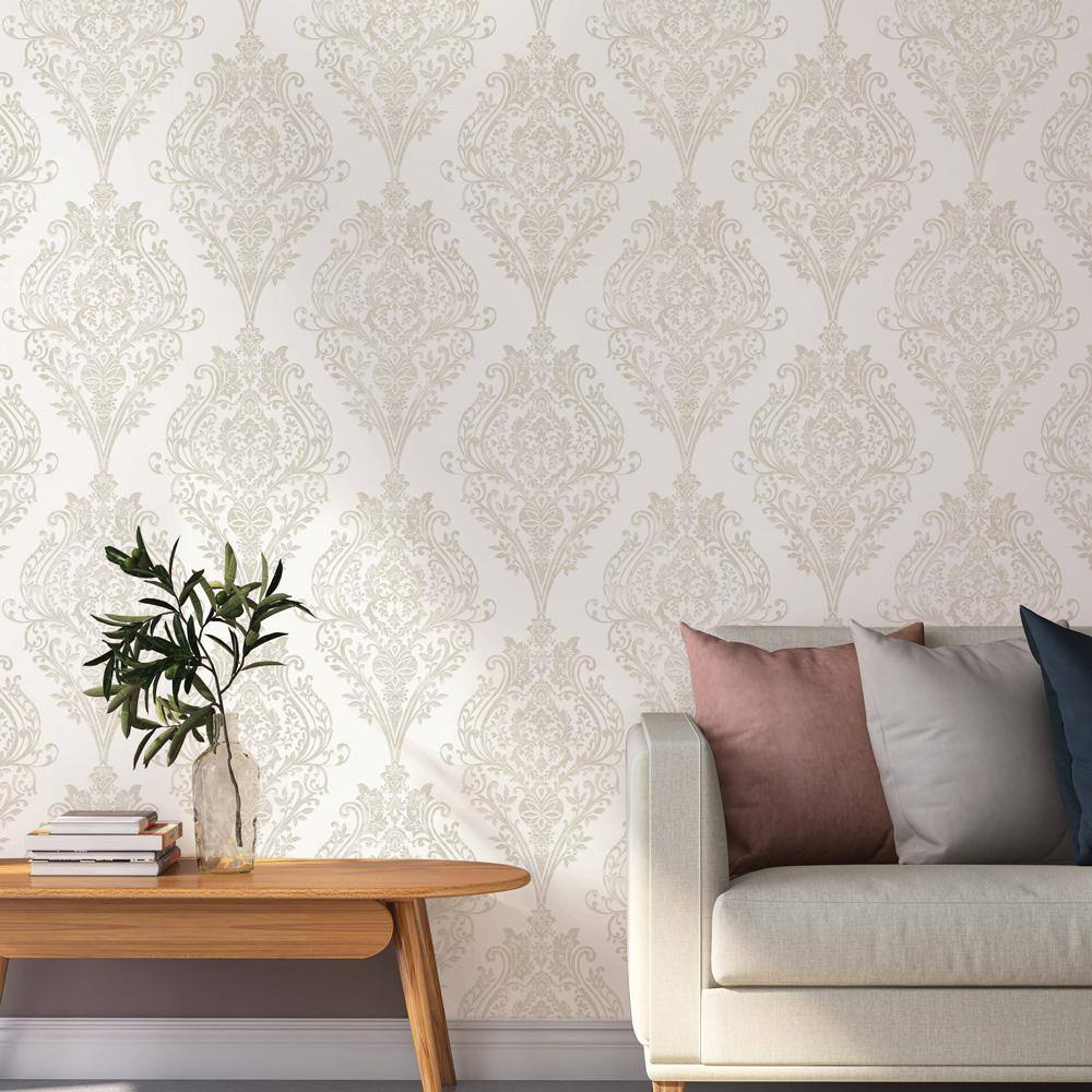 Champagne Damask Non-Pasted Repositionable Wallpaper Roll