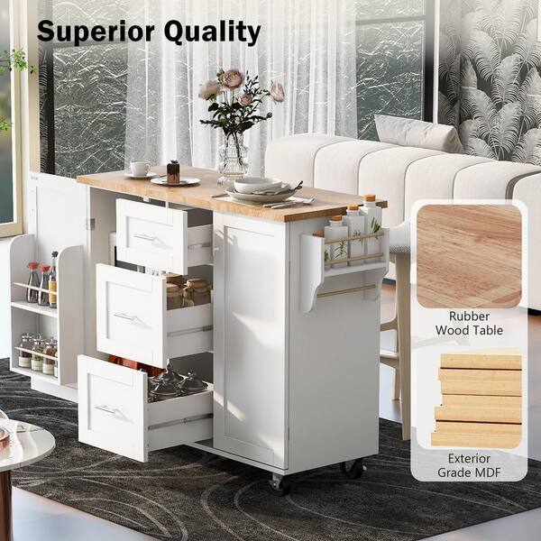 Runesay White Mdf Base with Mdf Wood Top Rolling Kitchen Island (17-in x 50-in x 36.85-in)