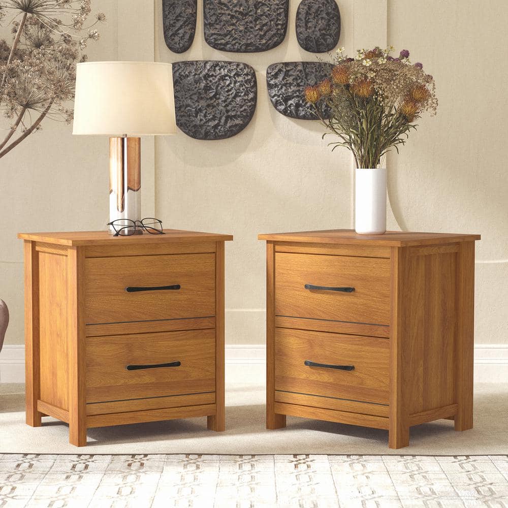 GALANO Kellie 2 Drawers Amber Walnut Sidetable Nightstand (21.8 In. H X ...