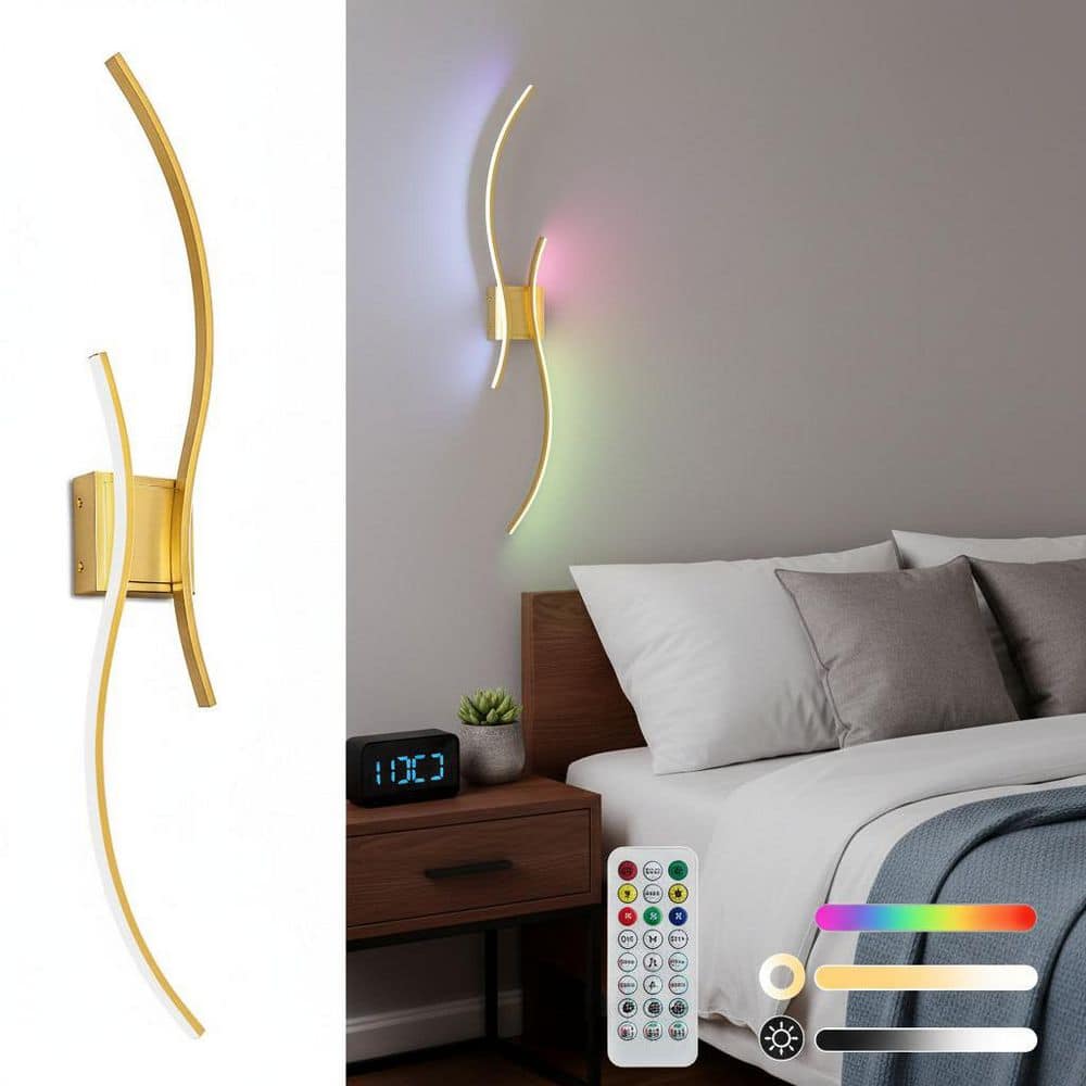 39 in. 2-Light Gold Modern Wireless Wall Sconces, 10 Color RGB with Stepless Dimming for Living Room, Bedroom, 2-Pack price history on PriceWatchPro