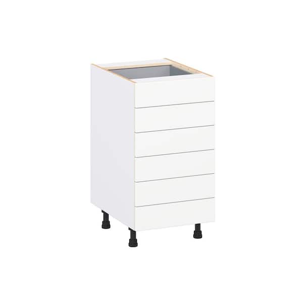 J COLLECTION Timberline 18 in. W x 24 in. D x 34.5 in. H Assembled Slab Drawer Base Kitchen Cabinet in Bright White with 6-Drawers