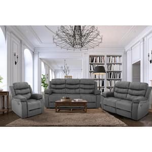 166.6 in. Slope Arm 6 Seats Microfiber Straight Sectional Sofa in Gray with Reclining Function