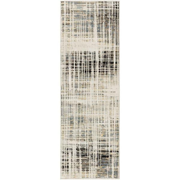 Nourison Washable Decor Ivory Blue 2 ft. x 6 ft. Abstract Contemporary Runner Area Rug