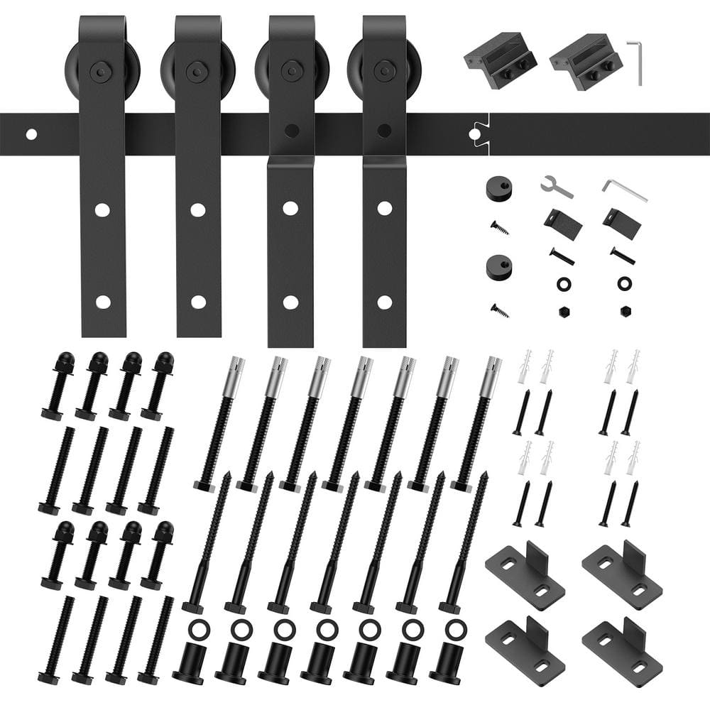 Movisa 12 ft. JShaped Bypass Sliding Barn Door Kit for Double Door