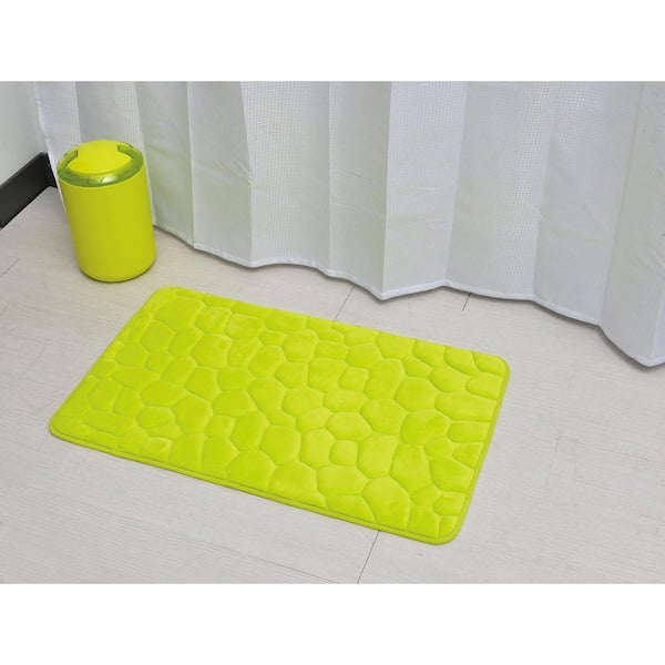 Evideco 3D Cobble Stone Shaped Memory Foam Bath Mat Microfiber Non Slip - Lime Green