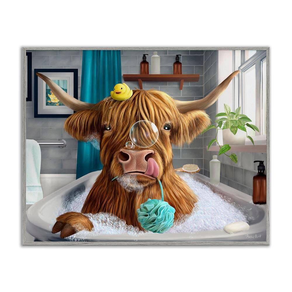 Highland Cow Bubble Bath by Mehu Art Gray Framed Animal Giclee Art Print 24 in. x 30 in. price history on PriceWatchPro
