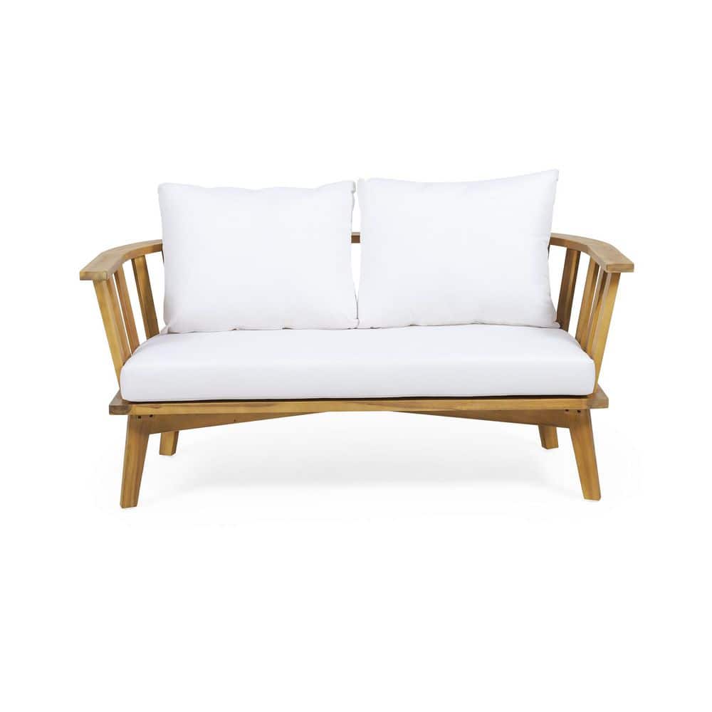 Brown Wood Outdoor Loveseat with Beige Cushions price history on PriceWatchPro
