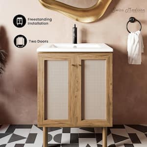 Classe 24 in. W x 18 in. D x 33 in. H Bathroom Vanity in Oak with White Ceramic Top