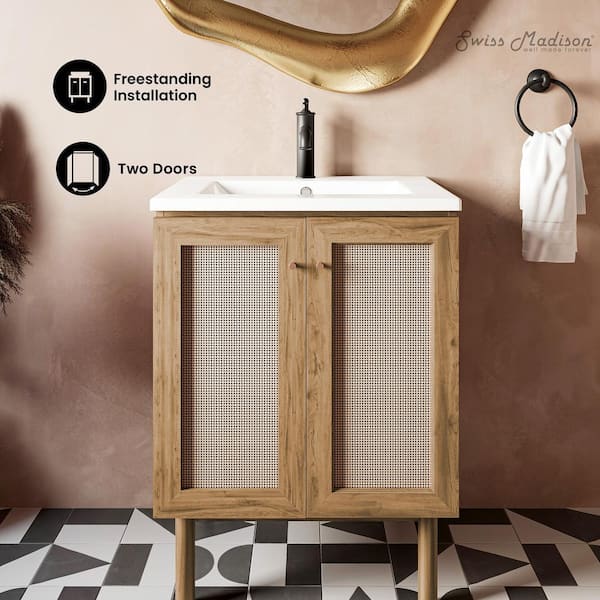 Classe 24 in. W x 18 in. D x 33 in. H Bathroom Vanity in Oak with White Ceramic Top