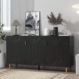 65 in. W x 15.7 in. D x 33.7 in. H Black TV Stand Linen Cabinet with 2 Adjustable Shelves