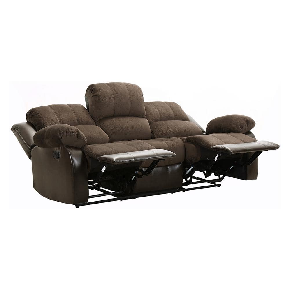 Chocolate Tufted Faux Leather Reclining Sofa with Pillow Back