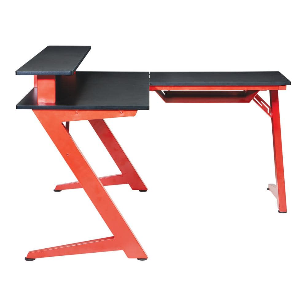 Black L-Shape Gaming Desk with Integrated Power Outlet, USB, and Headphone Hook